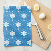 冬の青と白の雪片パターン キッチンタオル (四つ折り)