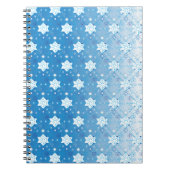 冬の青と白の雪片パターン ノートブック (正面)