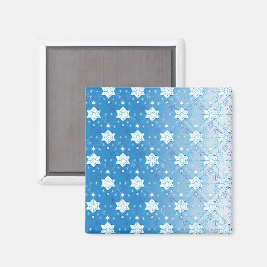 冬の青と白の雪片パターン マグネット (正面/裏面)