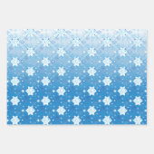 冬の青と白の雪片パターン ラッピングペーパーシート (正面3)