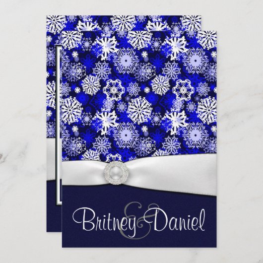 冬の青と白の雪片結婚式招待状 招待状 (正面/裏面)