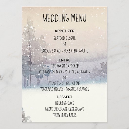 冬の青と白結婚の メニュー (裏面)