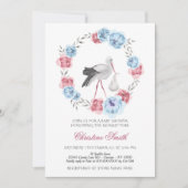 冬の青と赤面ピンクのフローラベビーシャワー 招待状 (正面)