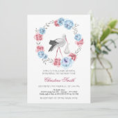 冬の青と赤面ピンクのフローラベビーシャワー 招待状 (スタンド正面)