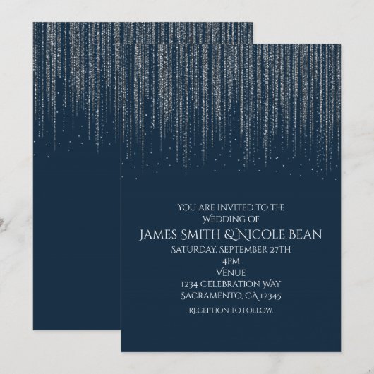 冬の青と銀のきらきら氷の光 ウェディング 招待状 (正面/裏面)