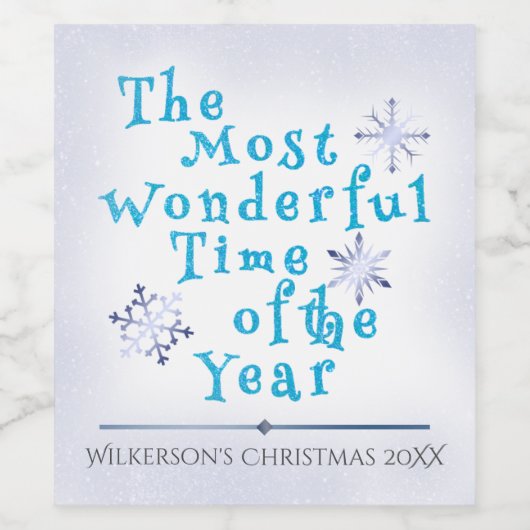 冬の青のグリッターグラデーション（雪の結晶を使用） ワインラベル (シングルラベル)