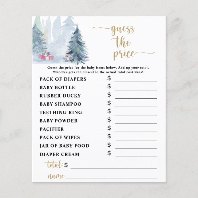 冬の青の価格推測ベビーシャワーゲーム (正面)
