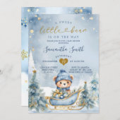 冬の青の小さな熊の方法で赤ちゃんシャワー 招待状 (正面/裏面)