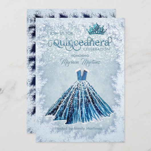 冬の青の水色の手描きボールドレス 招待状 (正面/裏面)