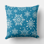 冬の青の白いスノーフレークのクリスマス クッション (裏面)