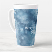 冬の青の白い雪の結晶クリスマス カフェラテマグ (左アングル)