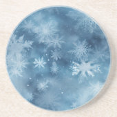 冬の青の白い雪の結晶クリスマス コースター (正面)