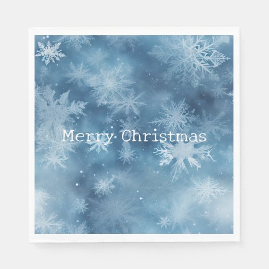 冬の青の白い雪の結晶クリスマス スタンダードランチョンナプキン (正面)
