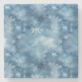 冬の青の白い雪の結晶クリスマス ストーンコースター (正面)