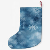 冬の青の白い雪の結晶クリスマス スモールクリスマスストッキング (裏面)