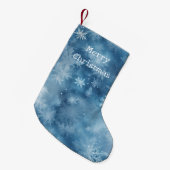 冬の青の白い雪の結晶クリスマス スモールクリスマスストッキング (正面 (吊り時))