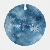 冬の青の白い雪の結晶クリスマス メタルオーナメント (正面)