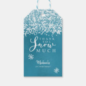 冬の青の誕生日パーティーありがとうたくさん雪 ギフトタグ (正面)