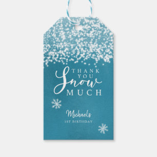 冬の青の誕生日パーティーありがとうたくさん雪 ギフトタグ