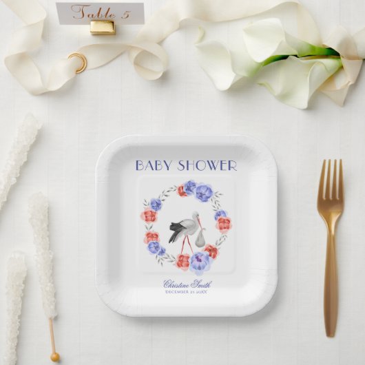 冬の青の赤いフローラ水色ベビーシャワー ペーパープレート (ウェディング)
