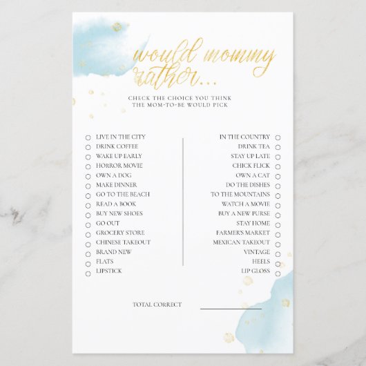 冬の青の赤ちゃんシャワーのゲームはママよりもむしろママ (正面)