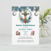 冬の青アクセントのクリスマスと交差 招待状 (スタンド正面)