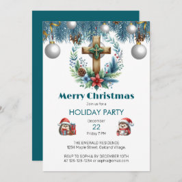 冬の青アクセントのクリスマスと交差 招待状