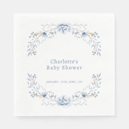 冬の青エレガントいウィルフラワーのフローラ赤ちゃんシャワー スタンダードランチョンナプキン