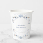 冬の青エレガントいウィルフラワーのフローラ赤ちゃんシャワー 紙コップ (正面)