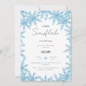 冬の青エレガント小さなスノーフレーク赤ちゃんシャワー 招待状 (正面)