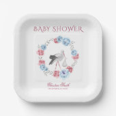 冬の青ピンクフローラ水色ベビーシャワー ペーパープレート (正面)