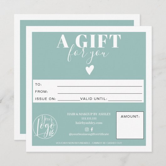 冬の青モダンい四角のギフト券のロゴ (正面/裏面)