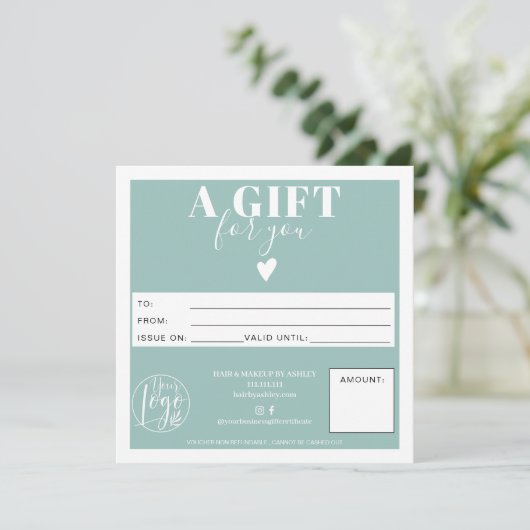 冬の青モダンい四角のギフト券のロゴ (スタンド正面)