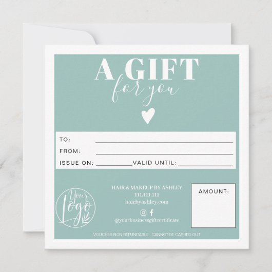 冬の青モダンい四角のギフト券のロゴ (正面)