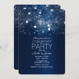 冬の青銀のきらきら光るエンゲージメント 招待状