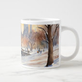 冬の静かな喜び、セントラルパーク雪のシーンマグカップ ジャンボコーヒーマグカップ (右)