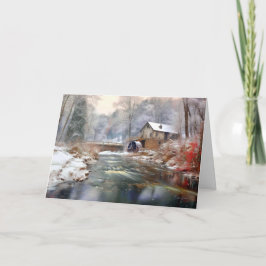 冬の静寂：雪に覆われた水車 カード