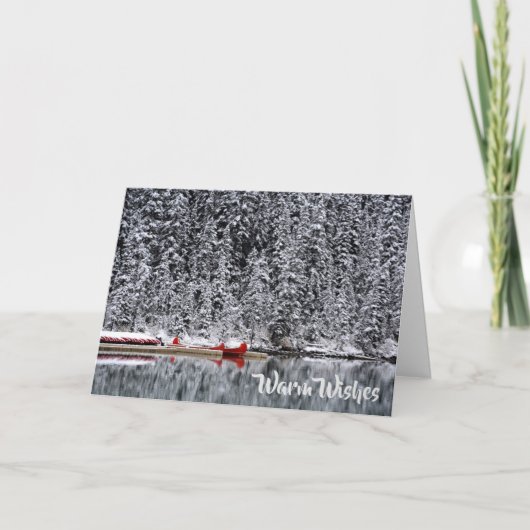 冬の願い及び幸せなholidays湖のカヌーを暖めて下さい シーズンカード (正面)