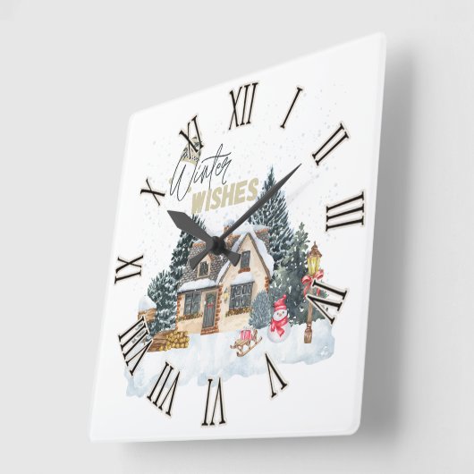 冬の願い スクエア壁時計 (傾斜)