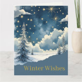 冬の願い 雪の夜のグリーティングカード カード (正面)