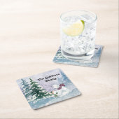 冬の風光明媚なコースターと木&クマ スクエアペーパーコースター (インサイチュ)