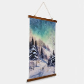 冬の風光明媚な壁タペストリー格言スキーヤーと鹿 吊り下げ型タペストリー (傾斜あり)