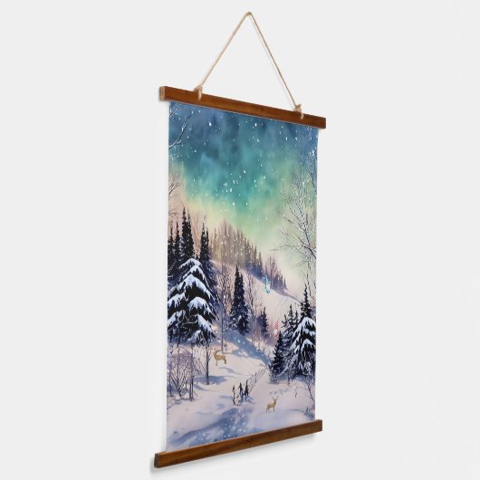 冬の風光明媚な壁タペストリー格言スキーヤーと鹿 吊り下げ型タペストリー (傾斜あり)