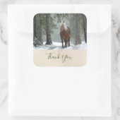 冬の風光明媚な森に茶色の馬ありがとう スクエアシール (バッグ)