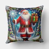 冬の風光明媚な街で贈り物を手にしたサンタクロース クッション (裏面)