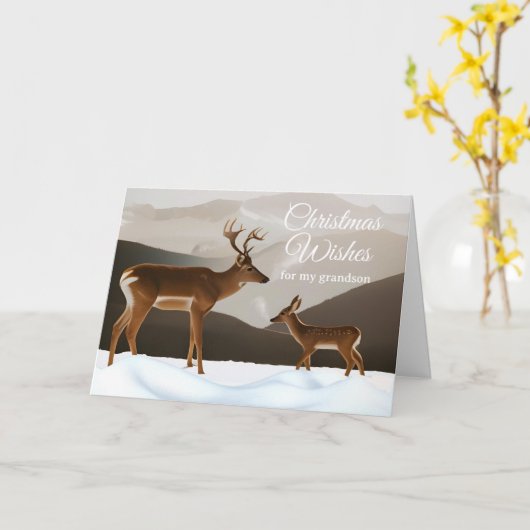 冬の風景が広がるシカのクリスマス カード (黄色い花)