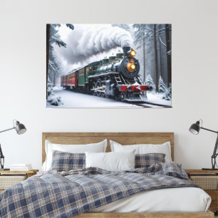冬の風景が広がる雪の列車 キャンバスプリント