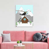 冬の風景で歌うハッピーブラックバード キャンバスプリント (インサイチュ (リビング))