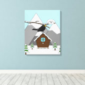 冬の風景で歌うハッピーブラックバード キャンバスプリント (インサイチュ (ウッドフロア))