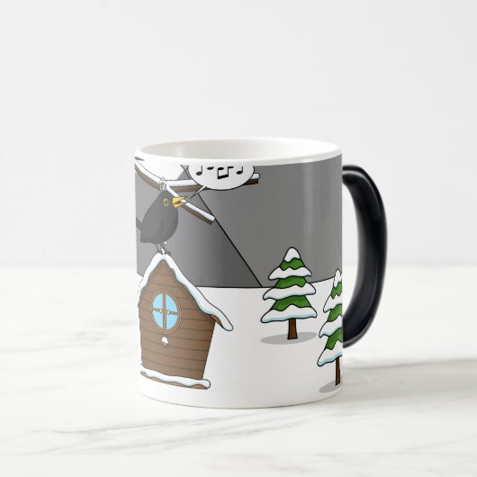 冬の風景で歌うハッピーブラックバード モーフィングマグカップ (正面右)